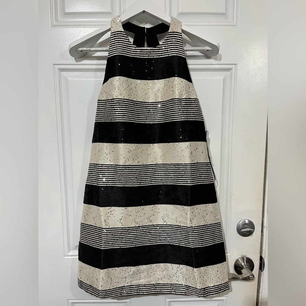 A.B.S. by Allen Schwartz Women’s Black White Striped Sequin Dress Size 6 NWT